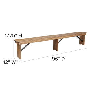 English Elm HERCULES Solid Pine Farmhouse Folding Bench - Durable, Stylish, and Perfect for Indoor or Event Use Antique Rustic XA-B-96X12-L-GG