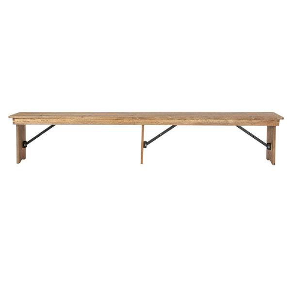 English Elm HERCULES Solid Pine Farmhouse Folding Bench - Durable, Stylish, and Perfect for Indoor or Event Use Antique Rustic XA-B-96X12-L-GG