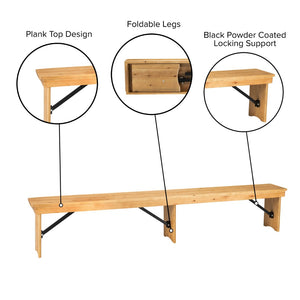 English Elm HERCULES Solid Pine Farmhouse Folding Bench - Durable, Stylish, and Perfect for Indoor or Event Use Light Natural XA-B-96X12-L-LN-GG