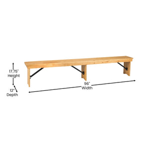 English Elm HERCULES Solid Pine Farmhouse Folding Bench - Durable, Stylish, and Perfect for Indoor or Event Use Light Natural XA-B-96X12-L-LN-GG