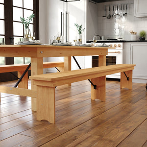 English Elm HERCULES Solid Pine Farmhouse Folding Bench - Durable, Stylish, and Perfect for Indoor or Event Use Light Natural XA-B-96X12-L-LN-GG