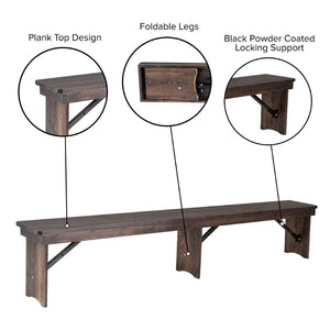 English Elm HERCULES Solid Pine Farmhouse Folding Bench - Durable, Stylish, and Perfect for Indoor or Event Use Mahogany XA-B-96X12-L-MG-GG