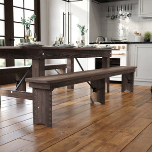 English Elm HERCULES Solid Pine Farmhouse Folding Bench - Durable, Stylish, and Perfect for Indoor or Event Use Mahogany XA-B-96X12-L-MG-GG