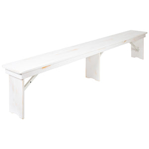 English Elm HERCULES Solid Pine Farmhouse Folding Bench - Durable, Stylish, and Perfect for Indoor or Event Use Antique Rustic White 8'L x 12"W XA-B-96X12-L-WH-GG