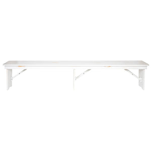 English Elm HERCULES Solid Pine Farmhouse Folding Bench - Durable, Stylish, and Perfect for Indoor or Event Use Antique Rustic White 8'L x 12"W XA-B-96X12-L-WH-GG