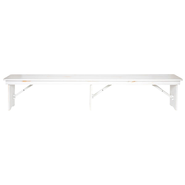 English Elm HERCULES Solid Pine Farmhouse Folding Bench - Durable, Stylish, and Perfect for Indoor or Event Use Antique Rustic White 8'L x 12"W XA-B-96X12-L-WH-GG