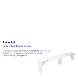 English Elm HERCULES Solid Pine Farmhouse Folding Bench - Durable, Stylish, and Perfect for Indoor or Event Use Antique Rustic White 8'L x 12"W XA-B-96X12-L-WH-GG
