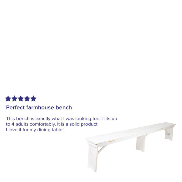 English Elm HERCULES Solid Pine Farmhouse Folding Bench - Durable, Stylish, and Perfect for Indoor or Event Use Antique Rustic White 8'L x 12"W XA-B-96X12-L-WH-GG