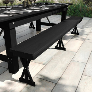 English Elm HERCULES 8' x 12'' Black Wash Solid Pine Folding Bench - Rustic Farmhouse Style for Home & Events XA-B-96X12-L-XLEGS-BW-GG