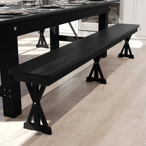 English Elm HERCULES 8' x 12'' Black Wash Solid Pine Folding Bench - Rustic Farmhouse Style for Home & Events XA-B-96X12-L-XLEGS-BW-GG