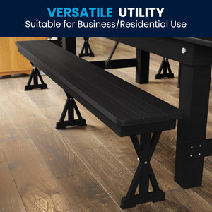 English Elm HERCULES 8' x 12'' Black Wash Solid Pine Folding Bench - Rustic Farmhouse Style for Home & Events XA-B-96X12-L-XLEGS-BW-GG