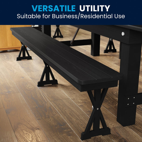 English Elm HERCULES 8' x 12'' Black Wash Solid Pine Folding Bench - Rustic Farmhouse Style for Home & Events XA-B-96X12-L-XLEGS-BW-GG