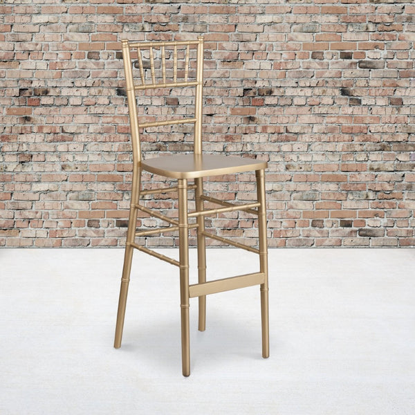 English Elm HERCULES Gold Wood Chiavari Barstool - Elegant, Stackable, and Durable for Events & Weddings XA-CH-BAR-GO-GG
