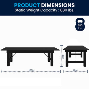 English Elm HERCULES Commercial Farmhouse Folding Table - Durable Solid Pine Design for Dining & Events, 10 Seats Black Wash 9'L x 40"W XA-F-108X40-BW-GG