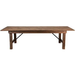 English Elm HERCULES Commercial Farmhouse Folding Table - Durable Solid Pine Design for Dining & Events, 10 Seats Antique Rustic 9'L x 40"W XA-F-108X40-GG