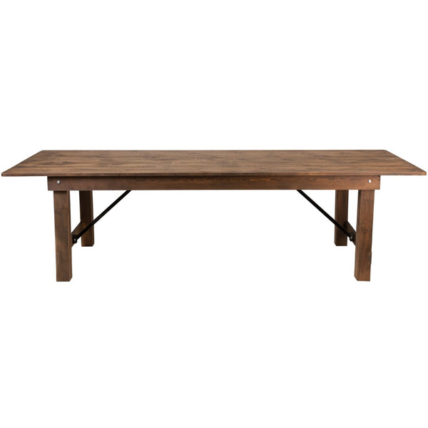 English Elm HERCULES Commercial Farmhouse Folding Table - Durable Solid Pine Design for Dining & Events, 10 Seats Antique Rustic 9'L x 40"W XA-F-108X40-GG