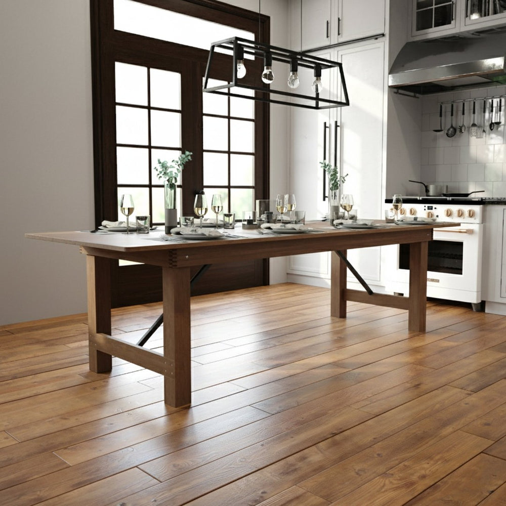 English Elm HERCULES Commercial Farmhouse Folding Table - Durable Solid Pine Design for Dining & Events, 10 Seats Antique Rustic 9'L x 40"W XA-F-108X40-GG