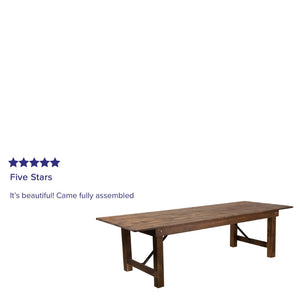 English Elm HERCULES Commercial Farmhouse Folding Table - Durable Solid Pine Design for Dining & Events, 10 Seats Antique Rustic 9'L x 40"W XA-F-108X40-GG