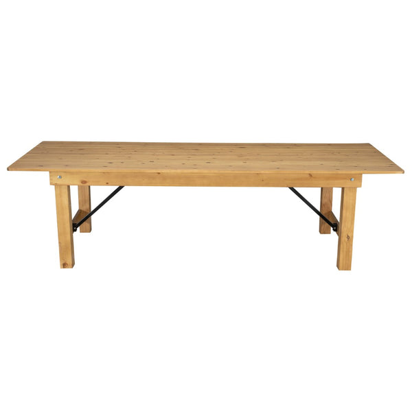 English Elm HERCULES Commercial Farmhouse Folding Table - Durable Solid Pine Design for Dining & Events, 10 Seats Light Natural 9'L x 40"W XA-F-108X40-LN-GG