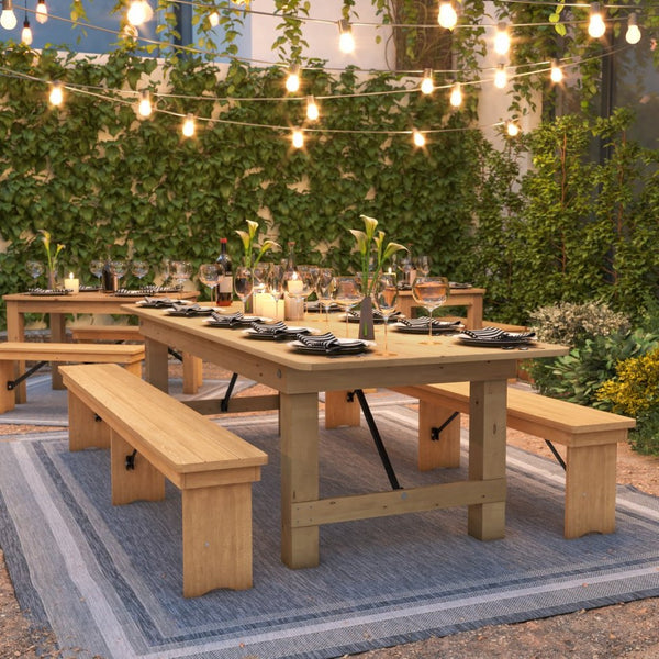 English Elm HERCULES Commercial Farmhouse Folding Table - Durable Solid Pine Design for Dining & Events, 10 Seats Light Natural 9'L x 40"W XA-F-108X40-LN-GG