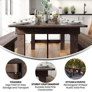 English Elm HERCULES Commercial Farmhouse Folding Table - Durable Solid Pine Design for Dining & Events, 10 Seats Mahogany 9'L x 40"W XA-F-108X40-MG-GG
