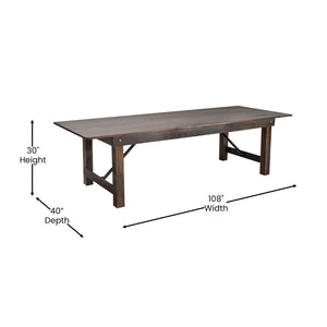English Elm HERCULES Commercial Farmhouse Folding Table - Durable Solid Pine Design for Dining & Events, 10 Seats Mahogany 9'L x 40"W XA-F-108X40-MG-GG