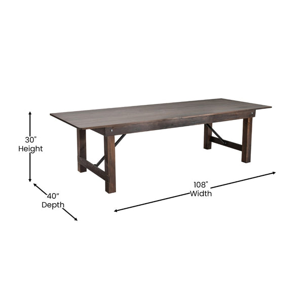 English Elm HERCULES Commercial Farmhouse Folding Table - Durable Solid Pine Design for Dining & Events, 10 Seats Mahogany 9'L x 40"W XA-F-108X40-MG-GG