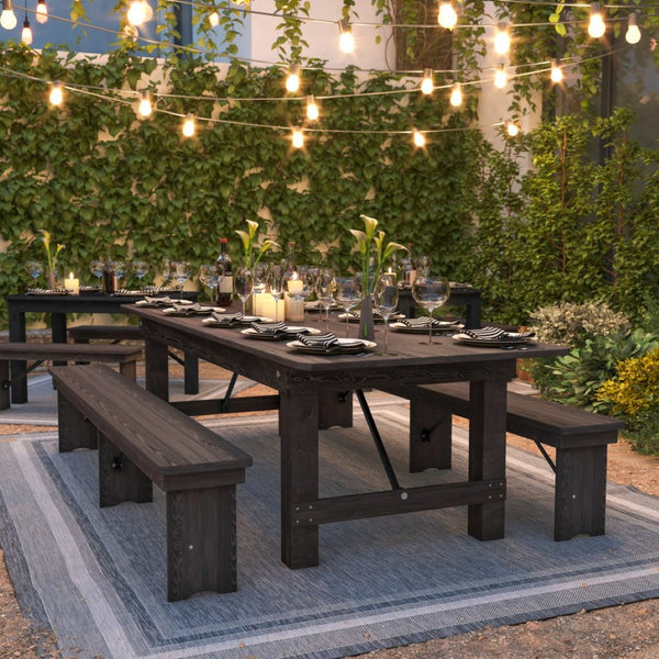 English Elm HERCULES Commercial Farmhouse Folding Table - Durable Solid Pine Design for Dining & Events, 10 Seats Mahogany 9'L x 40"W XA-F-108X40-MG-GG