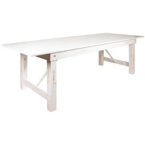 English Elm HERCULES Commercial Farmhouse Folding Table - Durable Solid Pine Design for Dining & Events, 10 Seats Antique Rustic White 9'L x 40"W XA-F-108X40-WH-GG