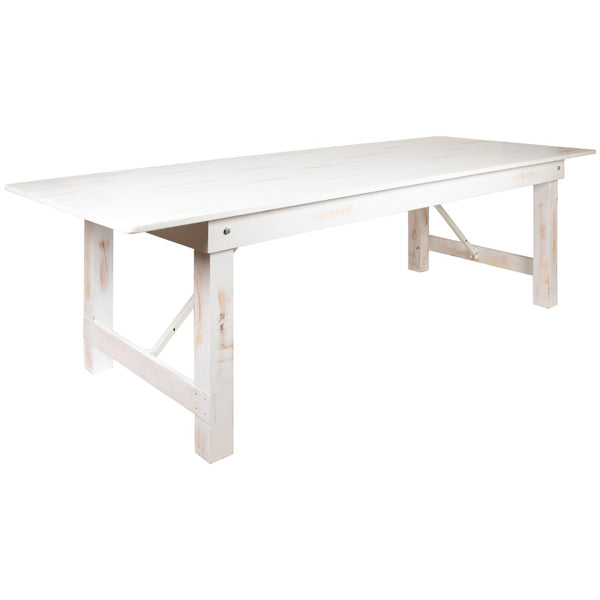 English Elm HERCULES Commercial Farmhouse Folding Table - Durable Solid Pine Design for Dining & Events, 10 Seats Antique Rustic White 9'L x 40"W XA-F-108X40-WH-GG