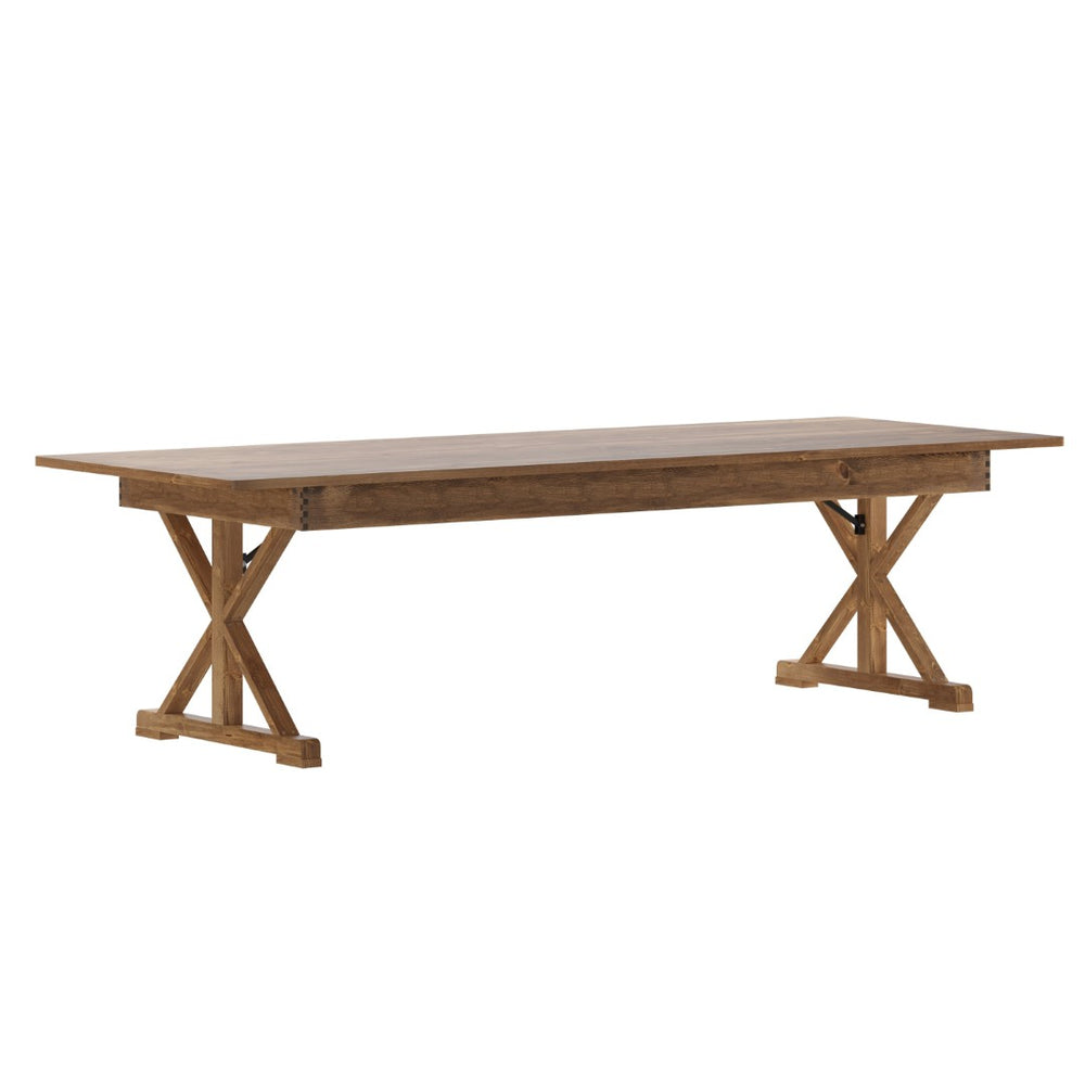 English Elm HERCULES Folding Farm Table - Solid Pine Design with X Legs for Stylish Dining and Easy Storage Antique Rustic 9'L x 40"W XA-F-108X40-XLEGS-GG