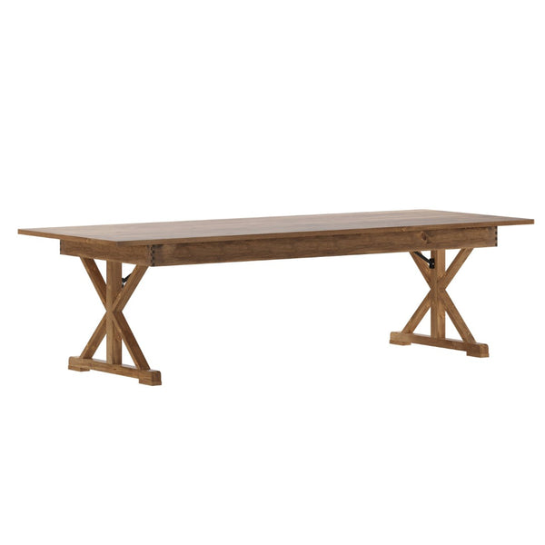 English Elm HERCULES Folding Farm Table - Solid Pine Design with X Legs for Stylish Dining and Easy Storage Antique Rustic 9'L x 40"W XA-F-108X40-XLEGS-GG