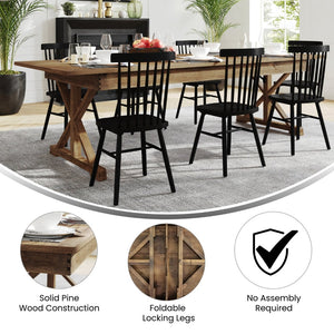 English Elm HERCULES Folding Farm Table - Solid Pine Design with X Legs for Stylish Dining and Easy Storage Antique Rustic 9'L x 40"W XA-F-108X40-XLEGS-GG