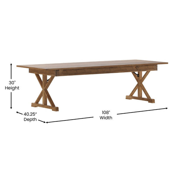 English Elm HERCULES Folding Farm Table - Solid Pine Design with X Legs for Stylish Dining and Easy Storage Antique Rustic 9'L x 40"W XA-F-108X40-XLEGS-GG