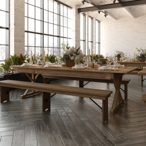 English Elm HERCULES Folding Farm Table - Solid Pine Design with X Legs for Stylish Dining and Easy Storage Antique Rustic 9'L x 40"W XA-F-108X40-XLEGS-GG