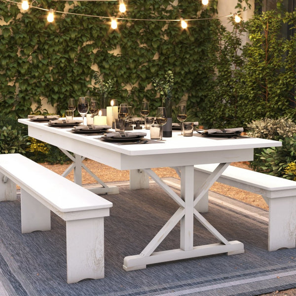 English Elm HERCULES Folding Farm Table - Solid Pine Design with X Legs for Stylish Dining and Easy Storage Antique Rustic White 9'L x 40"W XA-F-108X40-XLEGS-WH-GG