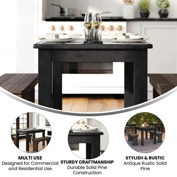 English Elm HERCULES Solid Pine Farm Dining Table – Rustic Charm for Family Meals & Gatherings in Any Space Black Wash 30"W x 46"L XA-F-46X30-BW-GG