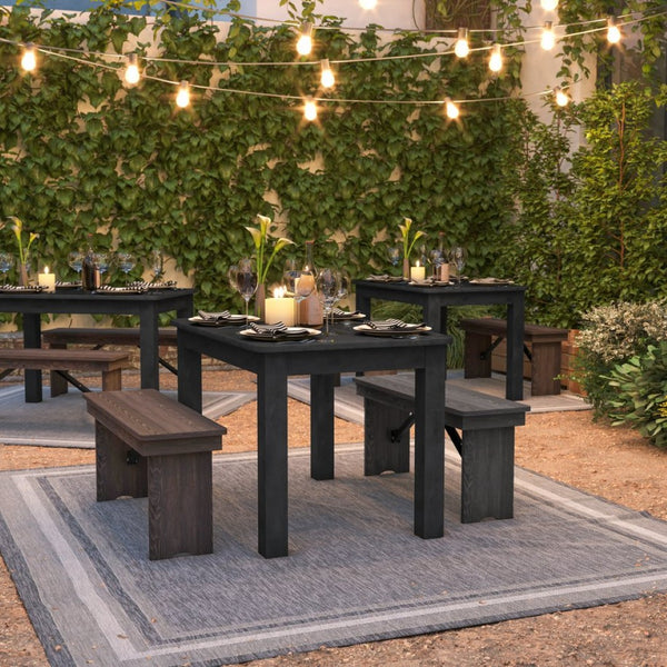 English Elm HERCULES Solid Pine Farm Dining Table – Rustic Charm for Family Meals & Gatherings in Any Space Black Wash 30"W x 46"L XA-F-46X30-BW-GG