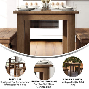 English Elm HERCULES Solid Pine Farm Dining Table – Rustic Charm for Family Meals & Gatherings in Any Space Antique Rustic 30"W x 46"L XA-F-46X30-GG