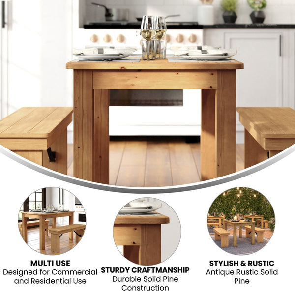 English Elm HERCULES Solid Pine Farm Dining Table – Rustic Charm for Family Meals & Gatherings in Any Space Light Natural 30"W x 46"L XA-F-46X30-LN-GG