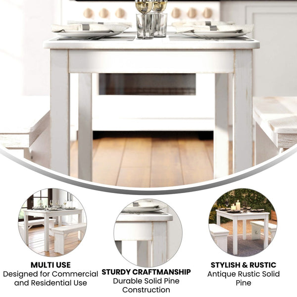 English Elm HERCULES Solid Pine Farm Dining Table – Rustic Charm for Family Meals & Gatherings in Any Space Antique Rustic White 30"W x 46"L XA-F-46X30-WH-GG