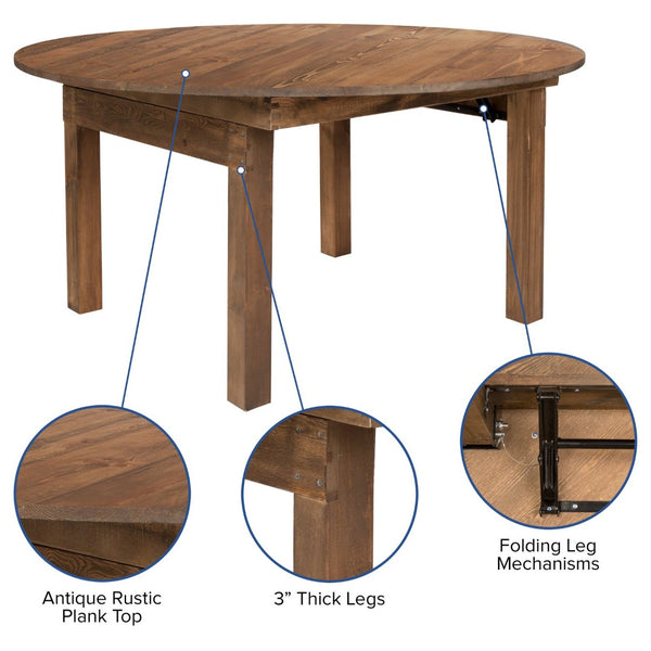 English Elm HERCULES Series Round Dining Table | Farmhouse Charm with Rustic Pine & Space-Saving Design for 8 XA-F-60-RD-GG