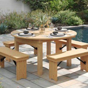 English Elm HERCULES Farmhouse Folding Table - Commercial Grade Solid Pine Dining Table for Events & Gatherings Light Natural 60" Round XA-F-60-RD-LN-GG