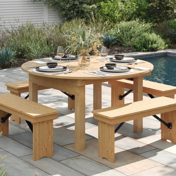 English Elm HERCULES Farmhouse Folding Table - Commercial Grade Solid Pine Dining Table for Events & Gatherings Light Natural 60" Round XA-F-60-RD-LN-GG