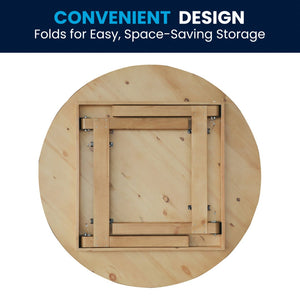 English Elm HERCULES Farmhouse Folding Table - Commercial Grade Solid Pine Dining Table for Events & Gatherings Light Natural 60" Round XA-F-60-RD-LN-GG