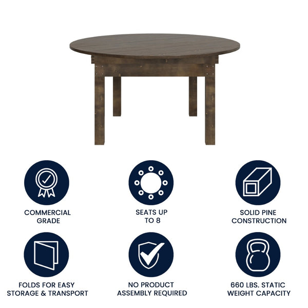 English Elm HERCULES Farmhouse Folding Table - Commercial Grade Solid Pine Dining Table for Events & Gatherings Mahogany 60" Round XA-F-60-RD-MG-GG