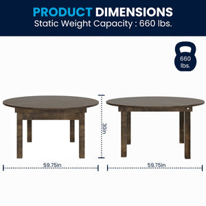 English Elm HERCULES Farmhouse Folding Table - Commercial Grade Solid Pine Dining Table for Events & Gatherings Mahogany 60" Round XA-F-60-RD-MG-GG