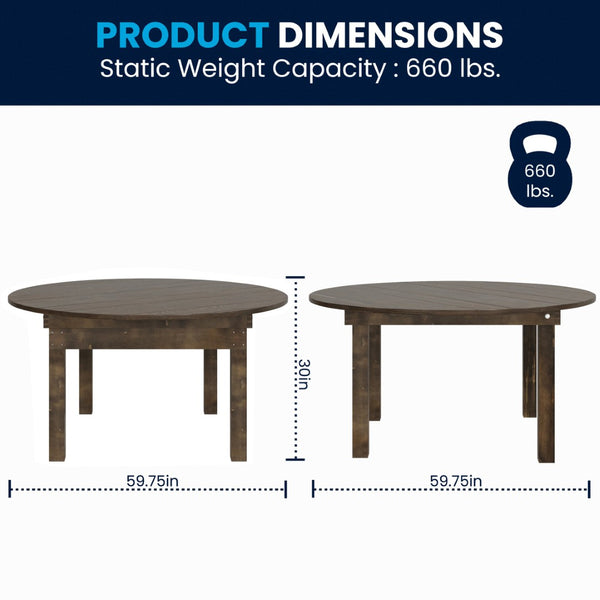 English Elm HERCULES Farmhouse Folding Table - Commercial Grade Solid Pine Dining Table for Events & Gatherings Mahogany 60" Round XA-F-60-RD-MG-GG