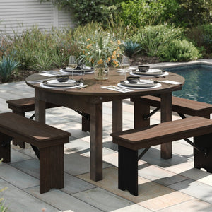 English Elm HERCULES Farmhouse Folding Table - Commercial Grade Solid Pine Dining Table for Events & Gatherings Mahogany 60" Round XA-F-60-RD-MG-GG