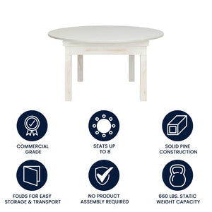 English Elm HERCULES Farmhouse Folding Table - Commercial Grade Solid Pine Dining Table for Events & Gatherings White 60" Round XA-F-60-RD-WH-GG